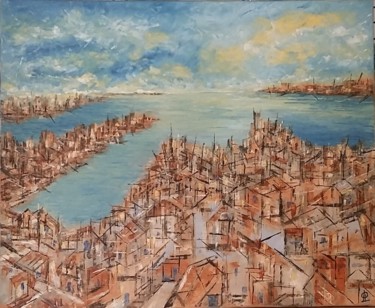 Painting titled "Boston ou pas" by Patrick Lesné, Original Artwork, Oil Mounted on Wood Stretcher frame