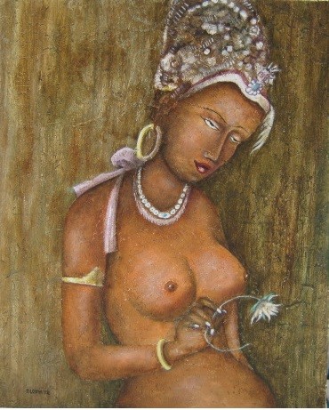 Pintura intitulada "Femme au lotus" por Patrick Lodwitz, Obras de arte originais, Óleo