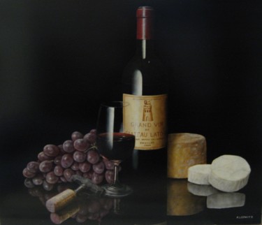 Painting titled "Vin fromages et des…" by Patrick Lodwitz, Original Artwork, Oil