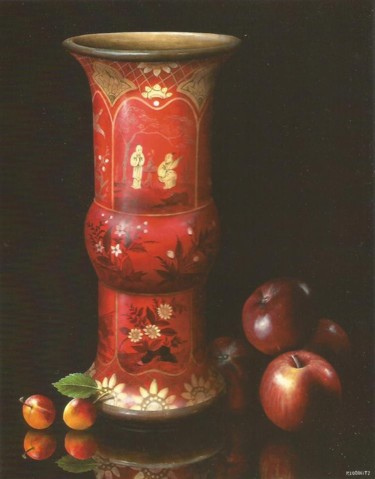 Malerei mit dem Titel "Grand vase rouge" von Patrick Lodwitz, Original-Kunstwerk, Öl