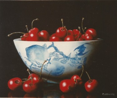 Картина под названием "Bol de cerises" - Patrick Lodwitz, Подлинное произведение искусства, Масло