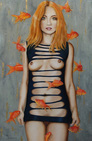 Pintura titulada "La fille aux poisso…" por Patrick Lodwitz, Obra de arte original, Oleo