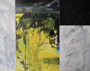 Malerei mit dem Titel "Jaune / noir / blanc" von Patrick Maillard, Original-Kunstwerk, Acryl