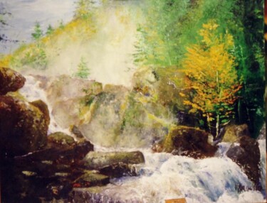 Painting titled "CASCADE DES PYRENEES" by Patrick Mancho, Original Artwork, Oil