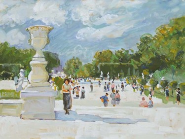 Painting titled "Les Tuileries" by Patrick Marie, Original Artwork, Oil Mounted on Wood Stretcher frame