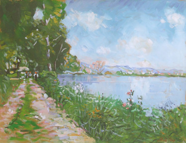 Peinture intitulée "Le bord de Seine( p…" par Patrick Marie, Œuvre d'art originale, Huile Monté sur Châssis en bois
