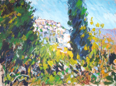 Painting titled "Gordes (Provence)" by Patrick Marie, Original Artwork, Oil Mounted on Wood Stretcher frame