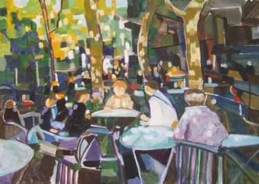 Peinture intitulée "La terrasse du café" par Patrick Marie, Œuvre d'art originale, Huile Monté sur Châssis en bois