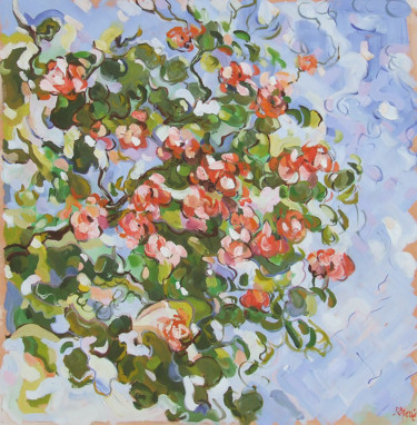 제목이 "Camélia au printemps"인 미술작품 Patrick Marie로, 원작, 기름 나무 들것 프레임에 장착됨
