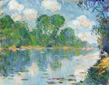 Painting titled "Les bords de l'Eure…" by Patrick Marie, Original Artwork, Oil Mounted on Wood Stretcher frame