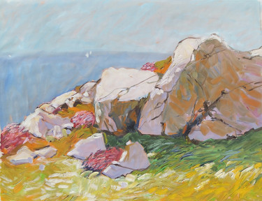 Painting titled "Rochers - Bord de m…" by Patrick Marie, Original Artwork, Oil Mounted on Wood Stretcher frame