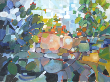Peinture intitulée "Cactus et rochers" par Patrick Marie, Œuvre d'art originale, Huile Monté sur Châssis en bois