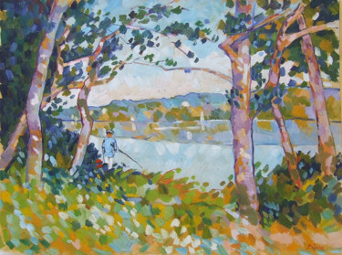 Peinture intitulée "Les bords de Seine…" par Patrick Marie, Œuvre d'art originale, Huile Monté sur Châssis en bois