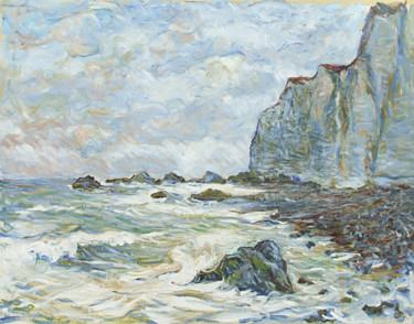 Painting titled "Falaise de Dieppe -…" by Patrick Marie, Original Artwork, Oil Mounted on Wood Stretcher frame