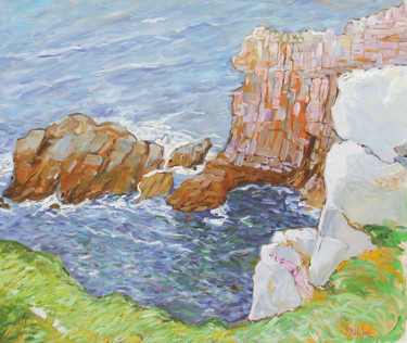 Painting titled "Côte bretonne N°2" by Patrick Marie, Original Artwork, Oil Mounted on Wood Stretcher frame