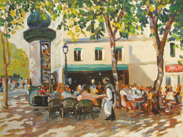 Malerei mit dem Titel "Café parisien  N°2" von Patrick Marie, Original-Kunstwerk, Öl Auf Keilrahmen aus Holz montiert