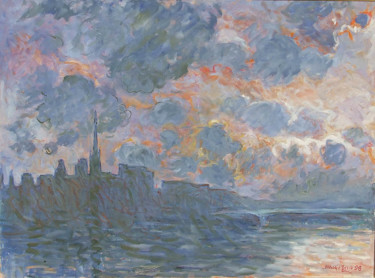 Peinture intitulée "Rouen le matin - in…" par Patrick Marie, Œuvre d'art originale, Huile Monté sur Châssis en bois