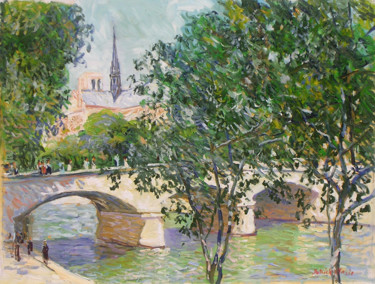Painting titled "Notre Dame de Paris" by Patrick Marie, Original Artwork, Oil Mounted on Wood Stretcher frame