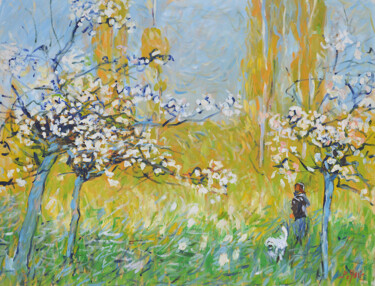 Painting titled "Enfin le printemps" by Patrick Marie, Original Artwork, Oil Mounted on Wood Stretcher frame