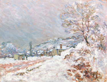 Painting titled "L'hiver en Normandi…" by Patrick Marie, Original Artwork, Oil Mounted on Wood Stretcher frame