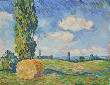 Painting titled "Campagne normande -…" by Patrick Marie, Original Artwork, Oil Mounted on Wood Stretcher frame