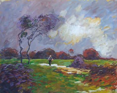 Painting titled "Orage menaçant" by Patrick Marie, Original Artwork, Oil Mounted on Wood Stretcher frame