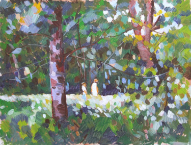 Peinture intitulée "Promenade en foret…" par Patrick Marie, Œuvre d'art originale, Huile Monté sur Châssis en bois