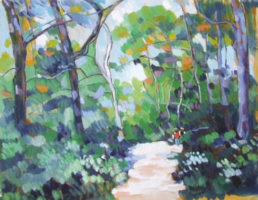 Painting titled "Chemin forestier" by Patrick Marie, Original Artwork, Oil Mounted on Wood Stretcher frame