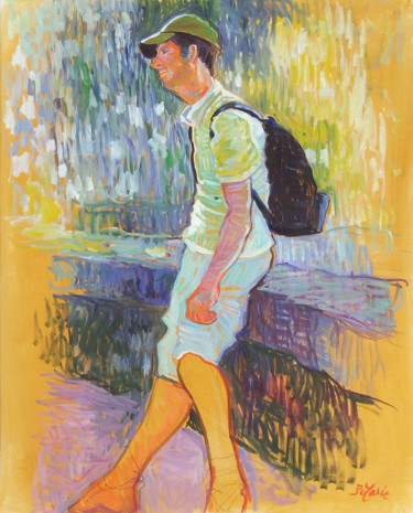 Painting titled "Le randonneur" by Patrick Marie, Original Artwork, Oil Mounted on Wood Stretcher frame