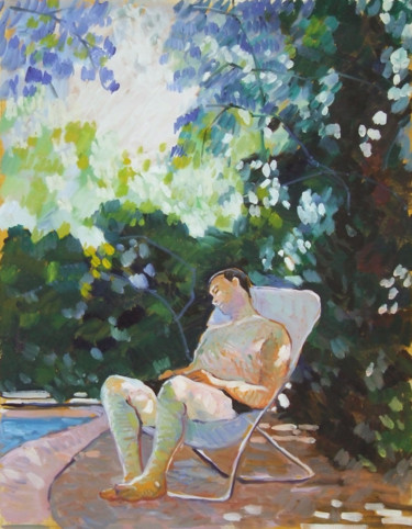 Painting titled "La sieste" by Patrick Marie, Original Artwork, Oil Mounted on Wood Stretcher frame