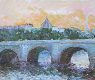Painting titled "Paris - le pont neu…" by Patrick Marie, Original Artwork, Oil Mounted on Wood Stretcher frame