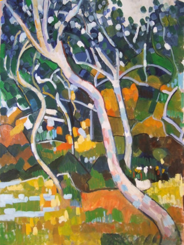 Painting titled "Forêt de pins" by Patrick Marie, Original Artwork, Oil