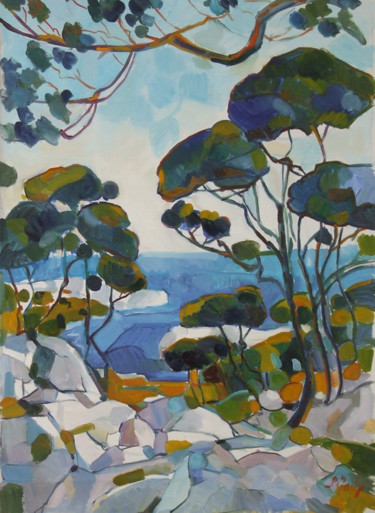 Painting titled "Les calanques" by Patrick Marie, Original Artwork, Oil