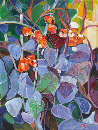Painting titled "Les fleurs canna" by Patrick Marie, Original Artwork, Oil