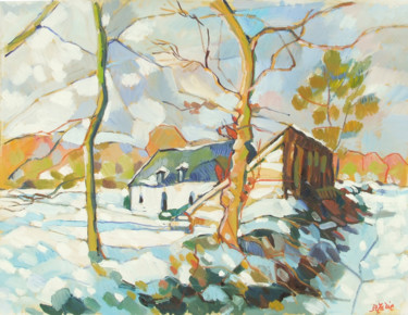 Painting titled "L'hiver" by Patrick Marie, Original Artwork, Oil