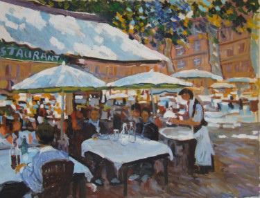 Malerei mit dem Titel "Le restaurant" von Patrick Marie, Original-Kunstwerk, Öl