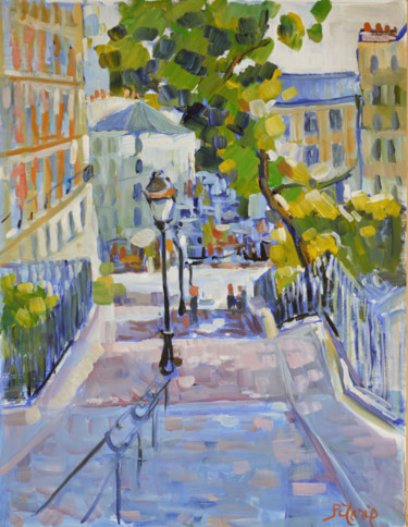 Painting titled "Escaliers à Montmar…" by Patrick Marie, Original Artwork, Oil