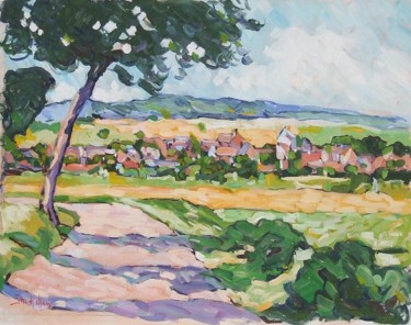 Painting titled "La campagne normande" by Patrick Marie, Original Artwork, Oil