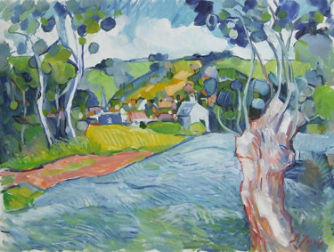 Peinture intitulée "Le champs de lin en…" par Patrick Marie, Œuvre d'art originale, Huile