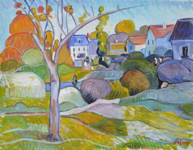 Painting titled "Campagne normande N…" by Patrick Marie, Original Artwork, Oil Mounted on Wood Stretcher frame