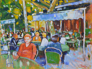 Peinture intitulée "le bistrot" par Patrick Marie, Œuvre d'art originale, Huile Monté sur Châssis en bois