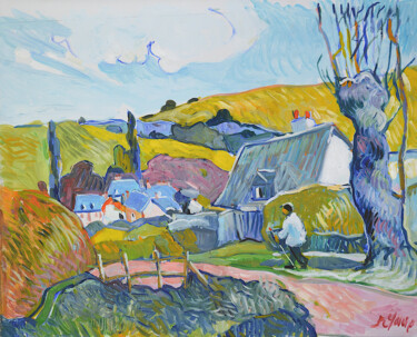Peinture intitulée "Village normand - l…" par Patrick Marie, Œuvre d'art originale, Huile Monté sur Châssis en bois