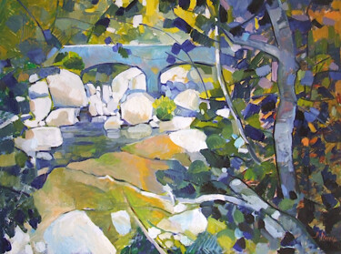 Painting titled "Le pont corse" by Patrick Marie, Original Artwork, Oil