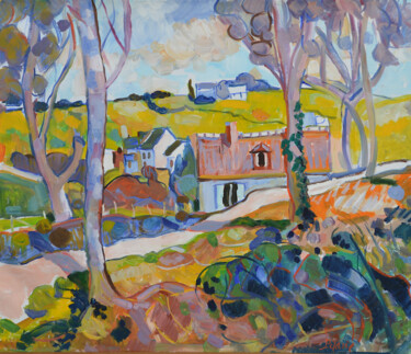 Painting titled "Campagne Normande N…" by Patrick Marie, Original Artwork, Oil Mounted on Wood Stretcher frame