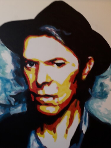 Schilderij getiteld "David Bowie" door Patrick Mauxion (MAUX), Origineel Kunstwerk, Acryl Gemonteerd op Frame voor houten br…