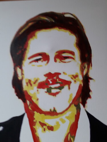 Painting titled "Brad Pitt" by Patrick Mauxion (MAUX), Original Artwork, Acrylic Mounted on Wood Stretcher frame