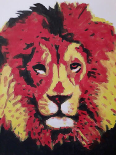 Painting titled "Le lion" by Patrick Mauxion (MAUX), Original Artwork, Acrylic Mounted on Wood Stretcher frame