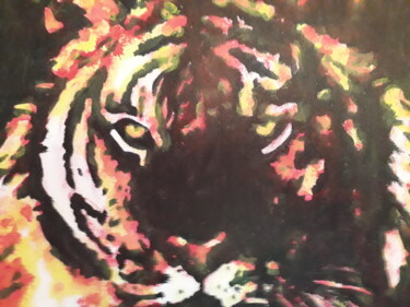 Painting titled "Le tigre" by Patrick Mauxion (MAUX), Original Artwork, Acrylic Mounted on Wood Stretcher frame