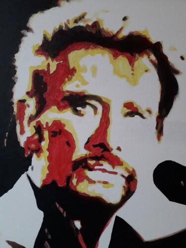 Painting titled "Johnny Hallyday" by Patrick Mauxion (MAUX), Original Artwork, Acrylic Mounted on Wood Stretcher frame