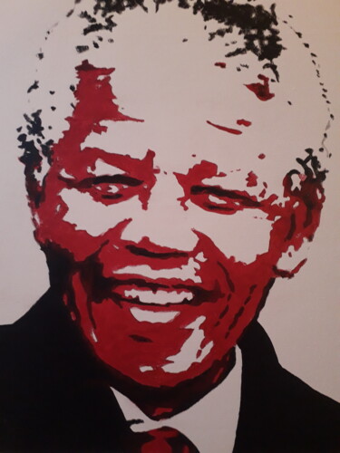 「Nelson Mandela」というタイトルの絵画 Patrick Mauxion (MAUX)によって, オリジナルのアートワーク, アクリル ウッドストレッチャーフレームにマウント